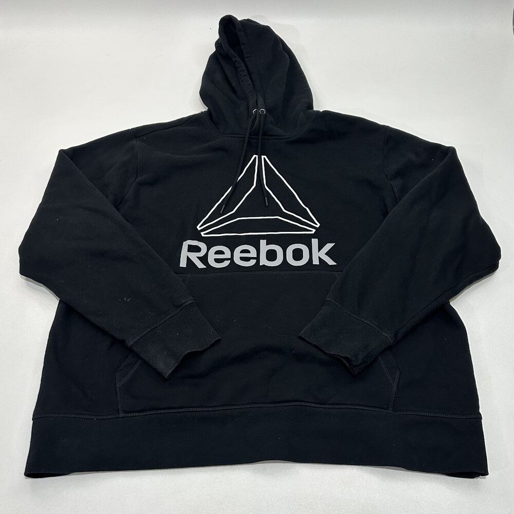 Reebok Men's Hoodie Black Kangaroo Pocket Drawstring‎ Hood, Size 2XL